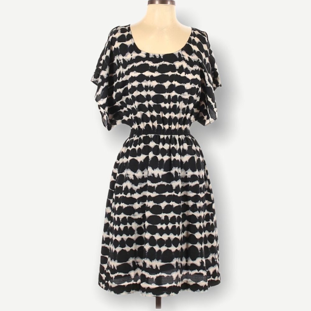 Lord & Taylor Black Printed Smocked S/S Dress